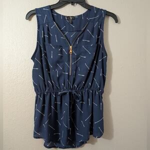 J for Justify Navy Top with White Arrow Design Sleeveless Blouse